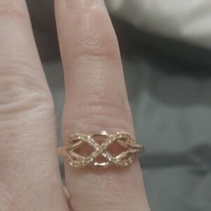 Gold Infinity Knot Ring with Crystals